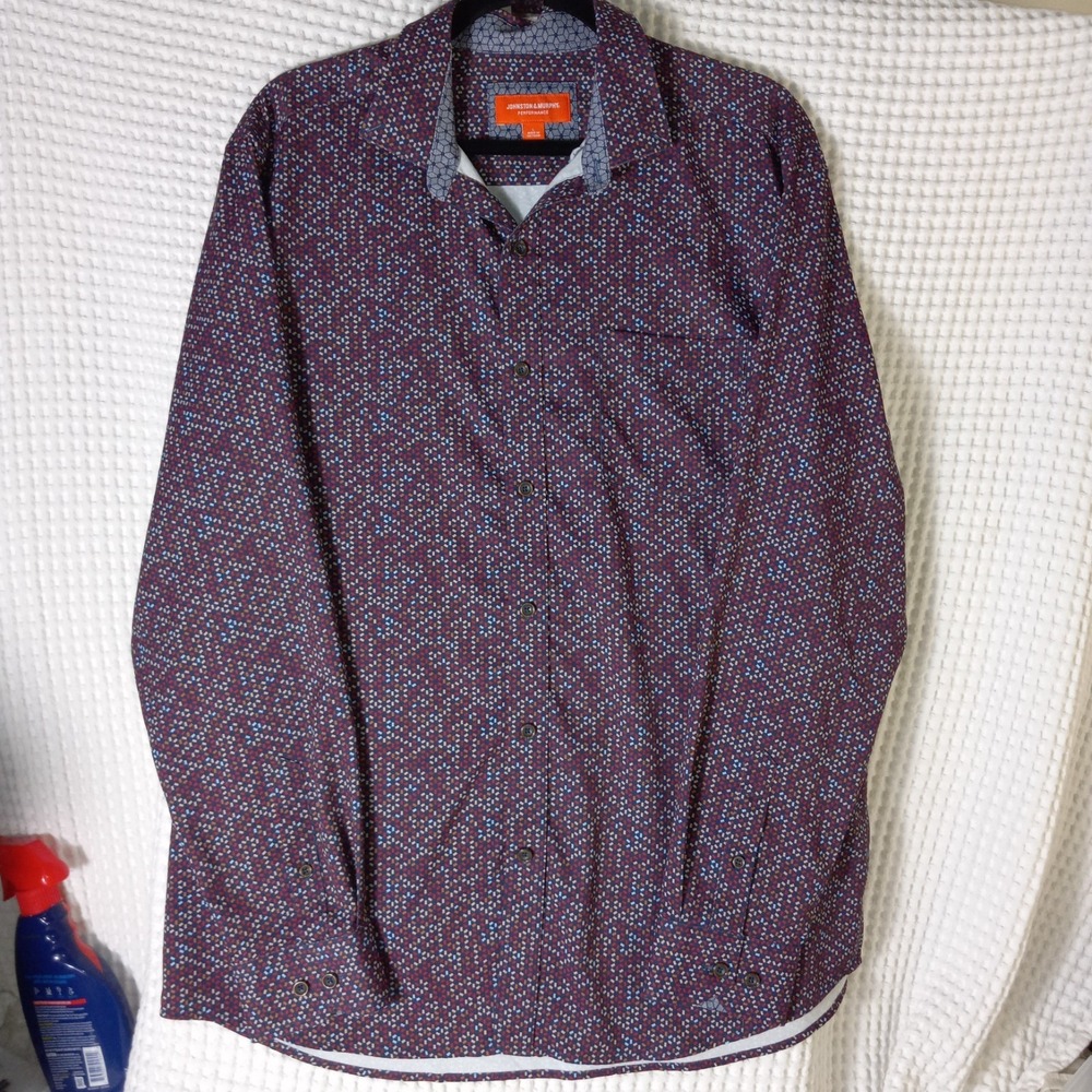 Johnston & Murphy Button Down Mens L Multi color Preppy Performance Stretch EUC